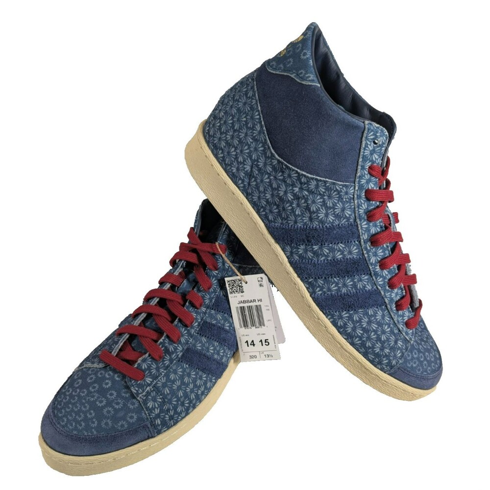 adidas Jabbar Hi Men’s 14 Indigo Blue Denim Floral High Top Sneakers JS0813